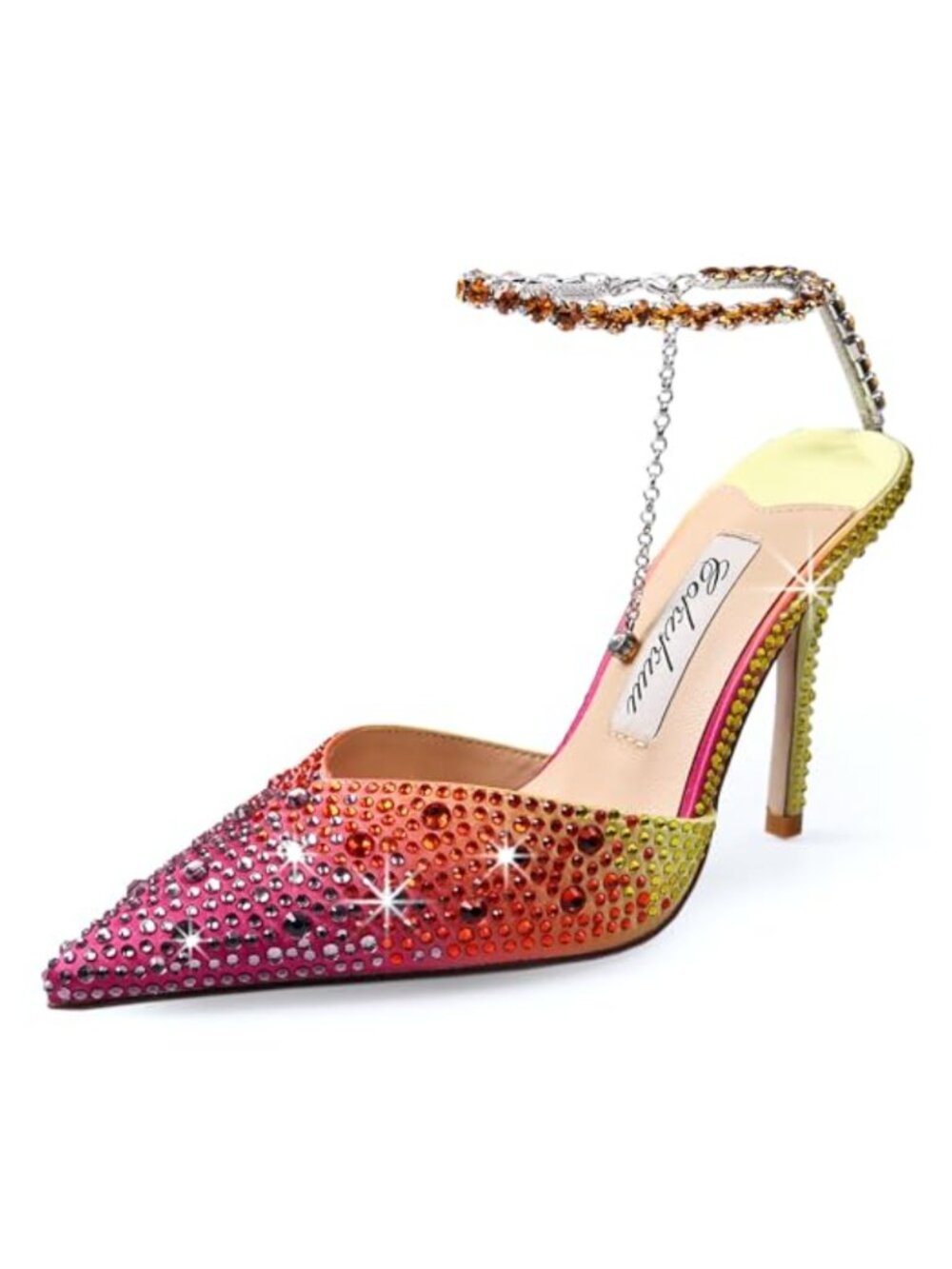 Rhinestone High Heel Pumps Pointed Toe Ankle Strap Formal Evening Stiletto